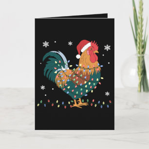 Tarjeta Gallo de Navidad Sombrero de Santa Luces Copo de N