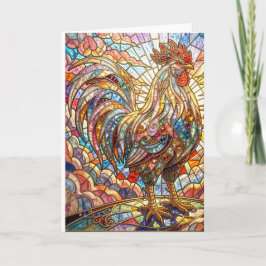 Tarjeta Gallo Dorado de Luz Cantando mosaico 