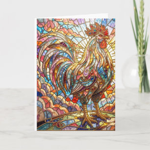 Tarjeta Gallo Dorado de Luz Cantando mosaico