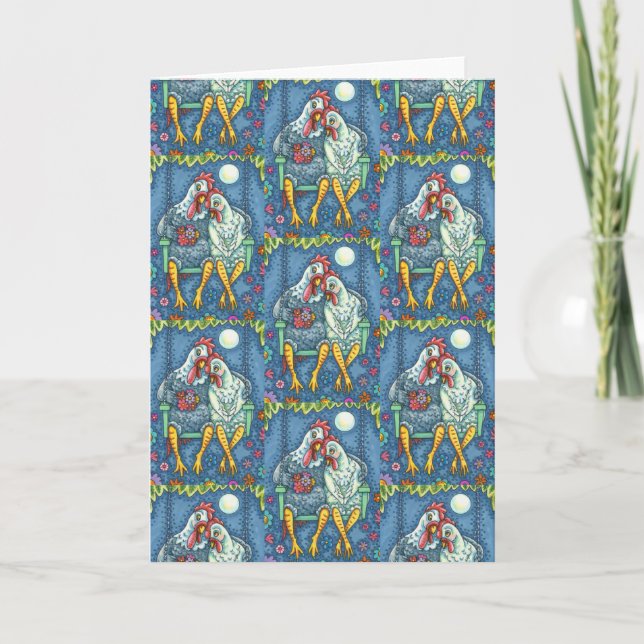 Tarjeta Gallo GALLINA SE ACARICIA, ROMANCE DE POLLO LINDOS (Anverso)