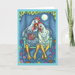 Tarjeta Gallo GALLINA SE ACARICIA, ROMANCE DE POLLOS ADORA