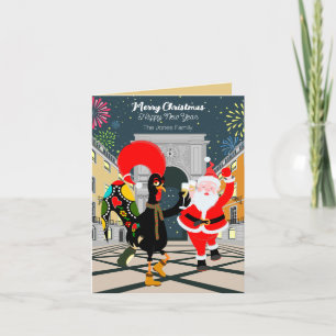 Tarjeta Gallo portugués y tostada de Santa al Año Nuevo