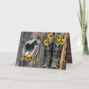 Tarjeta Galopando Cowboy Boots Horseshoe Sunflowers