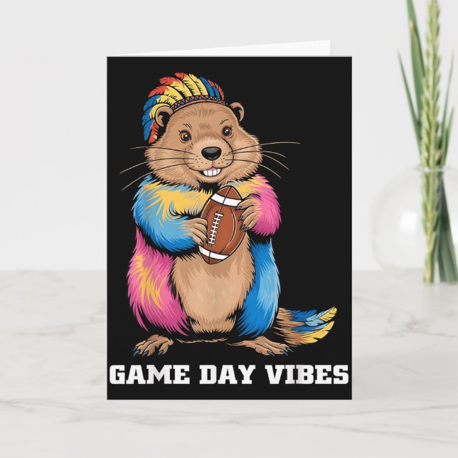 Tarjeta Game Day Vibes Tribal Groundhog Holding Football F (Anverso)