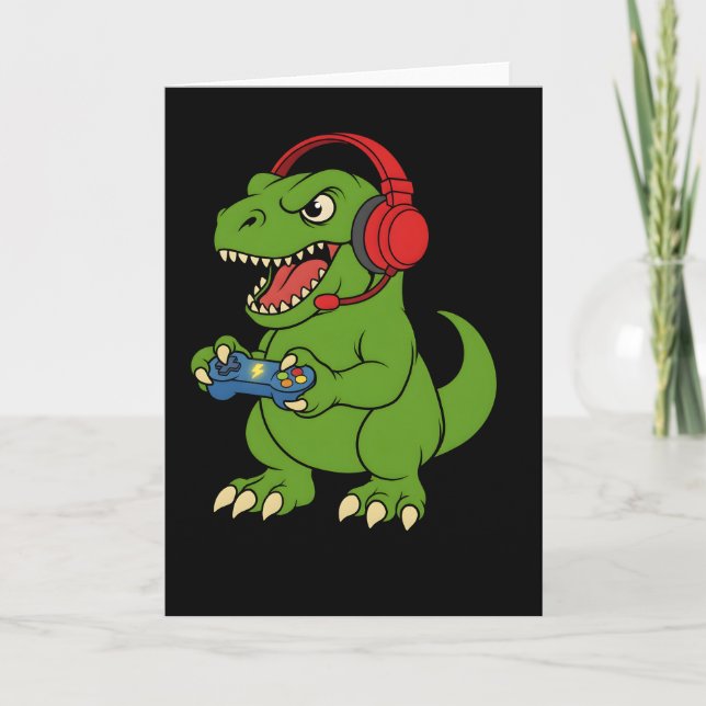Tarjeta Gamer Bruh dinosaur Video Games Gift for Boys Teen (Anverso)