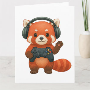 Tarjeta Gamer de Panda rojo, controlador de juegos y audíf