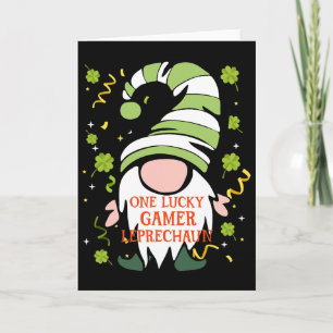 Tarjeta Gamer Divertido Día de San Patricio Gnomo Afortuna