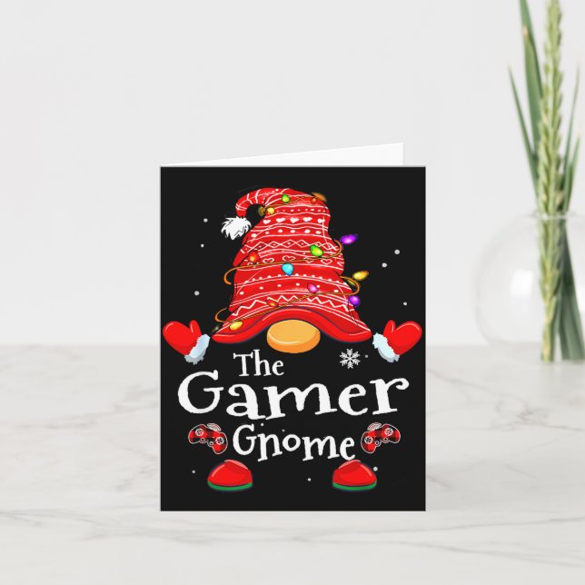 Tarjeta Gamer Gnome - Xmas Video Gamers Christmas Gnomes  (Anverso)