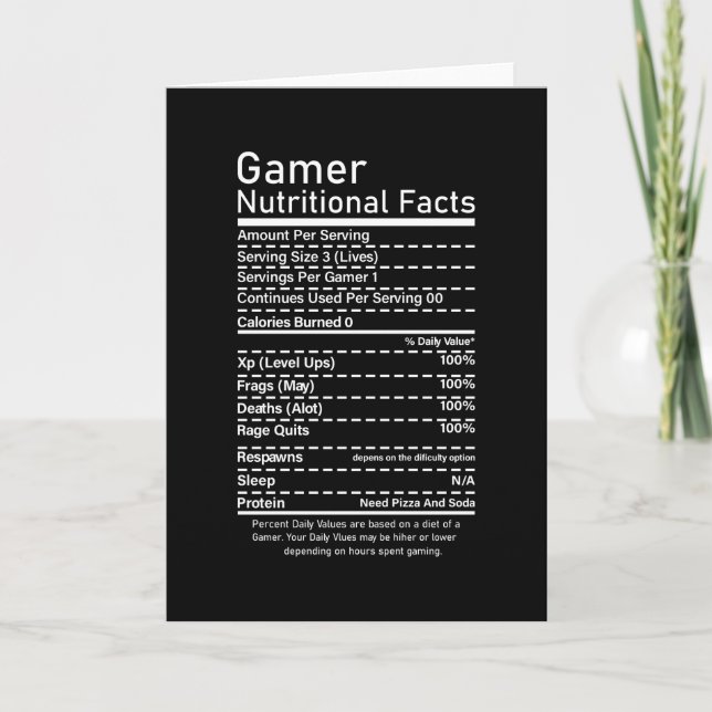Tarjeta Gamer Nutritional Facts Funny Gaming Console Gift (Anverso)