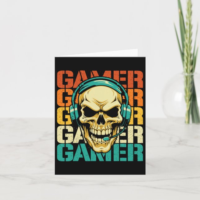 Tarjeta Gamer - Retro Skull Gaming Lover Videojuego de con (Anverso)