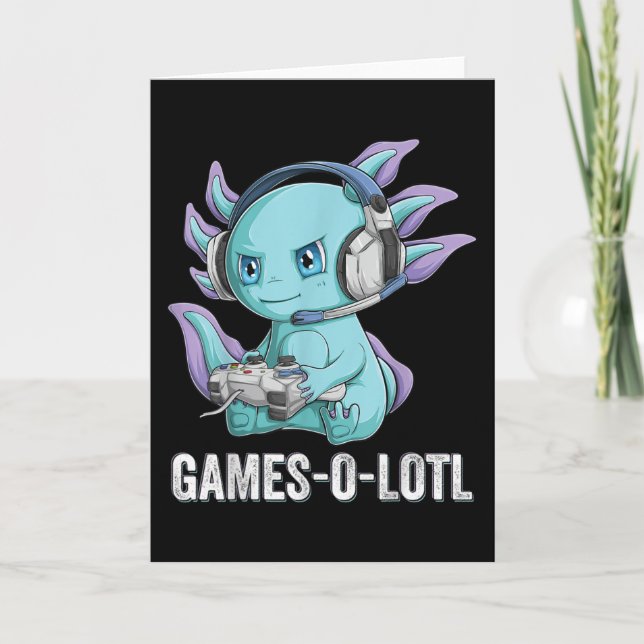 Tarjeta Gamesolotl Axolotl Video Gamer Kawaii Anime chicos (Anverso)