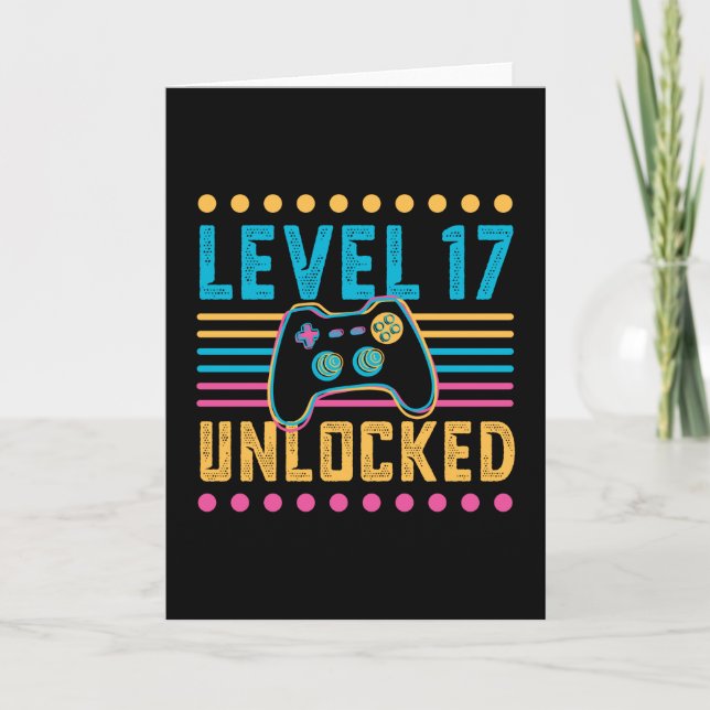 Tarjeta Gaming Level 17 Desbloqueado 17th Birthday Gamer G (Anverso)