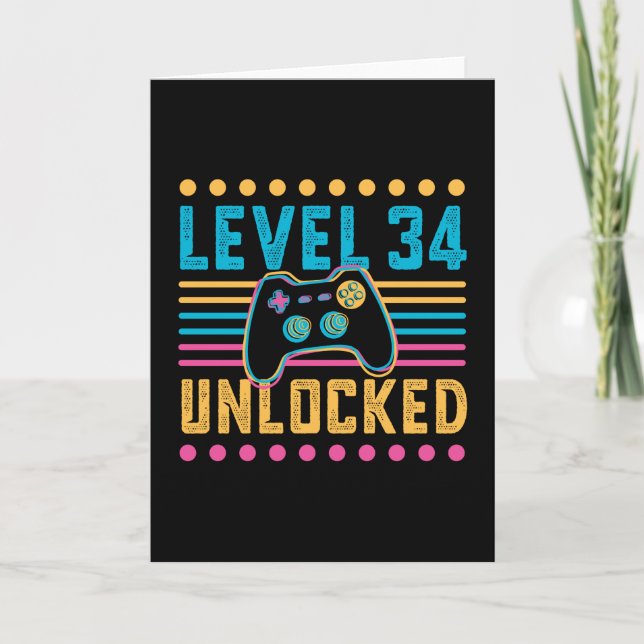 Tarjeta Gaming Level 34 Desbloqueado 34th Birthday Gamer G (Anverso)