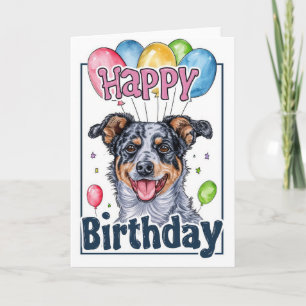 Tarjeta Ganado australiano con globos Cumpleaños