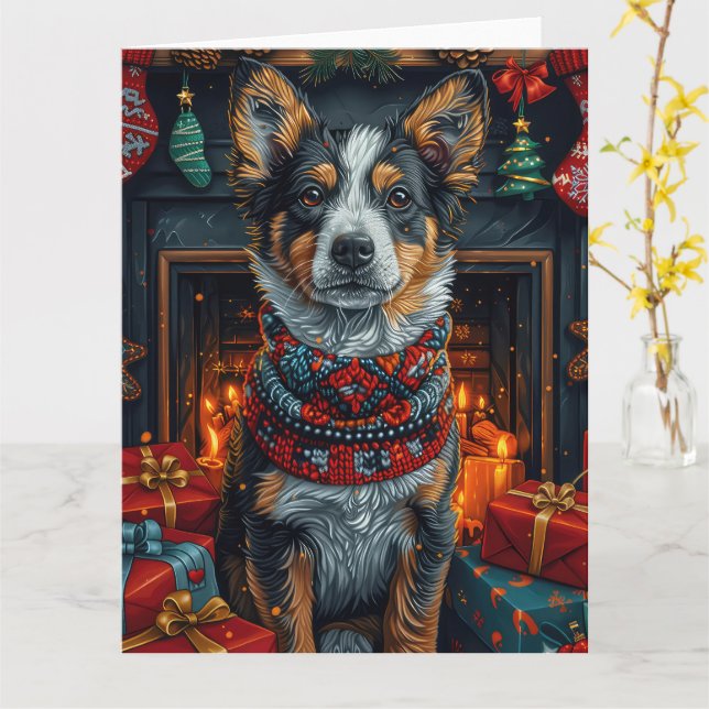Tarjeta Ganado Australiano con Regalos de Navidad Chimenea (flor amarilla)