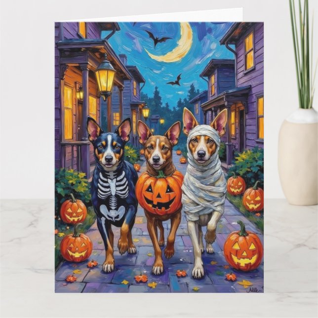 Tarjeta Ganado Australiano Pidiendo Dulces en Halloween (Anverso)