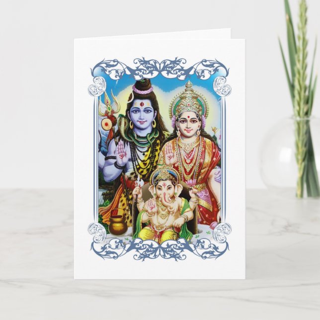 Tarjeta Ganesh, Shiva y Parvati, señor Ganesha, Durga (Anverso)