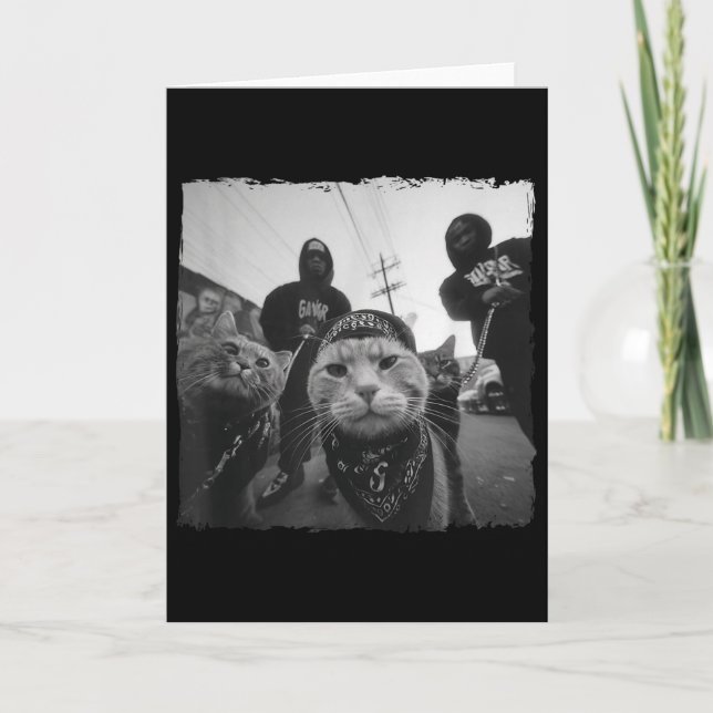 Tarjeta Gangster Cats Ropa Urbana Motivo de Gato Divertido (Anverso)