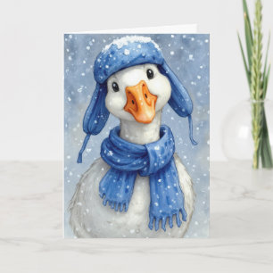 Tarjeta Ganso Blanco de Invierno de Cumpleaños con Bufanda