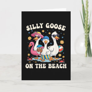 Tarjeta Ganso Divertido En La Playa Familia Verano Va