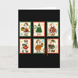 Tarjeta Ganso Tonto Santa Sello Navideño Cute Alegre Ganso