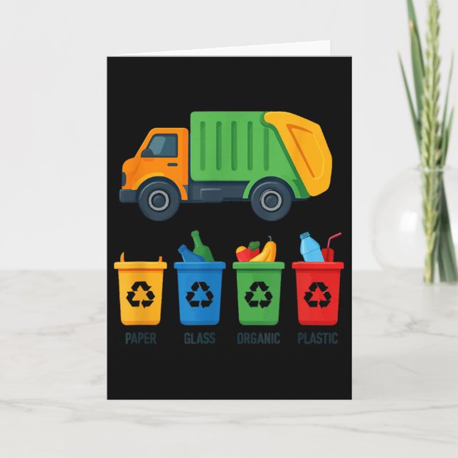 Tarjeta Garbage Day Recycling Truck Kids Boys Toddlers Gir (Anverso)