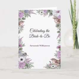 Tarjeta Garden Purple Green Floral Songbirds Bridal Shower