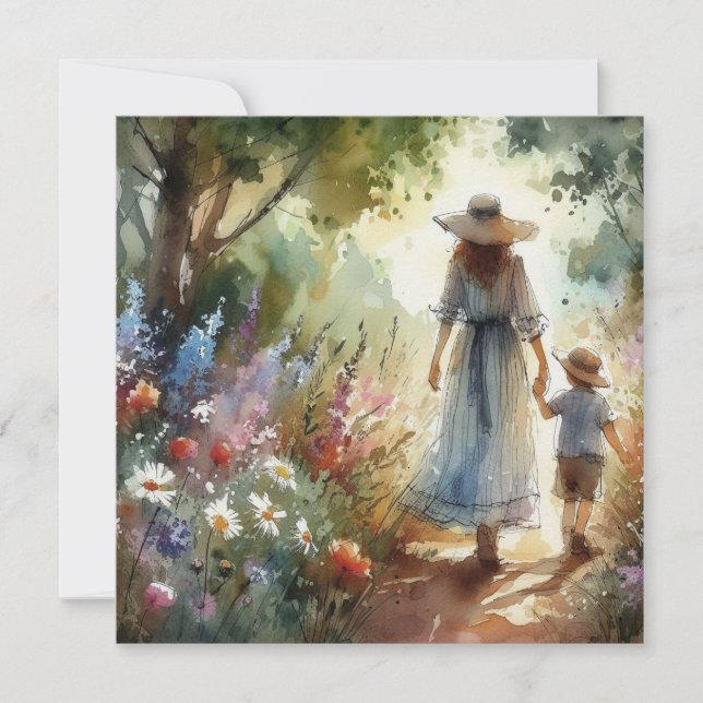 Tarjeta Garden Walk Mother’s Day Card Woman & Child (Anverso)