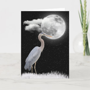 Tarjeta Garza gris con pleno cumpleaños de la luna