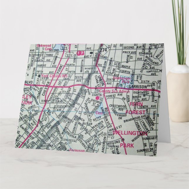 Tarjeta Gastonia, NC Vintage Map (Anverso)