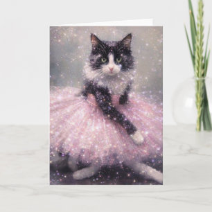Tarjeta Gata Bailarina Brillante en Tutú Rosa             