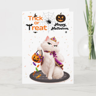 Tarjeta Gata Blanca Elegante Princesa Truco o Trato Hallow