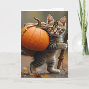 Tarjeta Gata con mochila de calabaza
