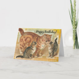 Tarjeta Gata Mamá Vintage y Gatitos, Cumpleaños