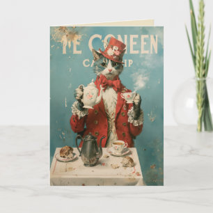 Tarjeta Gata Reina del Té en Estilo Victoriano Vintage