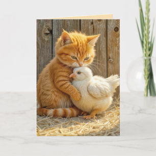Tarjeta Gatito abrazando a una chica pensando en ti