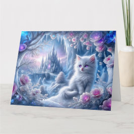 Tarjeta Gatito blanco en el reino del hielo de la fantasía