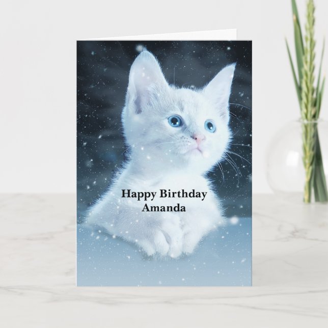 Tarjeta Gatito blanco lindo con ojos azules de Bonito (Anverso)
