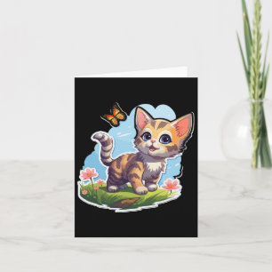 Tarjeta Gatito Con Ojos Azules Y Mariposa Verano Perfecto