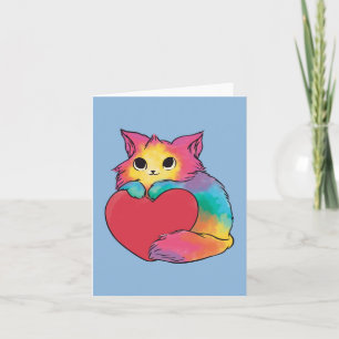 Tarjeta Gatito de Amor Arcoíris en Blanco por Dentro