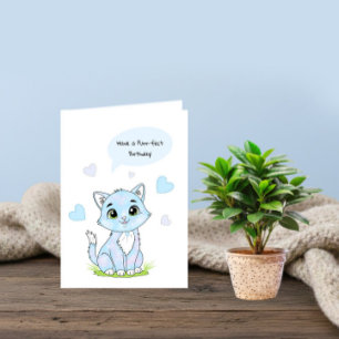 Tarjeta gatito de cumpleaños azul