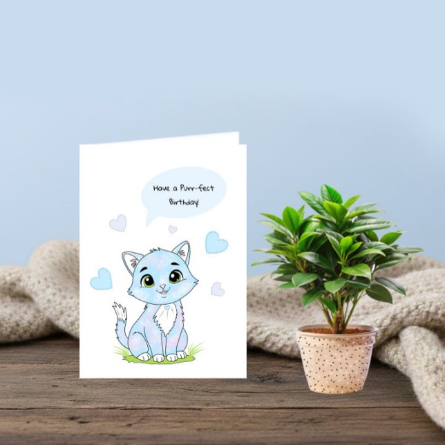 Tarjeta gatito de cumpleaños azul (Subido por el creador)