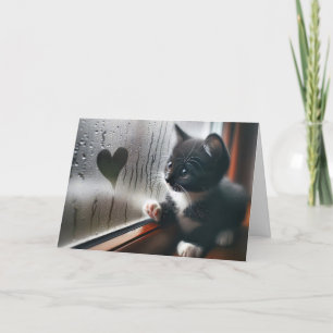 Tarjeta Gatito De Cumpleaños Con Corazón De Ventana