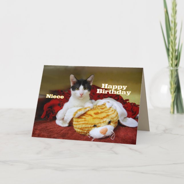 Tarjeta Gatito de cumpleaños feliz de sobrina con tigre de (Anverso)