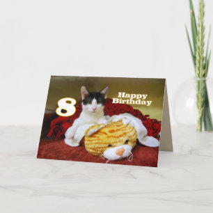 Tarjeta Gatito de cumpleaños octavo con tigre de juguete