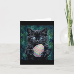 Tarjeta Gatito de Pascua Lindo Sosteniendo Huevo Decorado