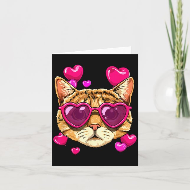 Tarjeta Gatito De San Valentín Con Gafas De Corazón Amante (Anverso)