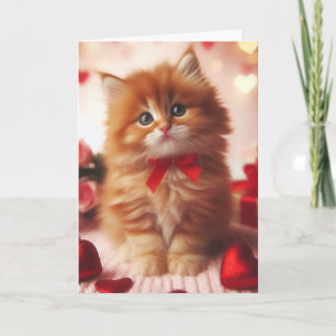 Tarjeta Gatito de San Valentín Pelirrojo Lindo y Esponjoso