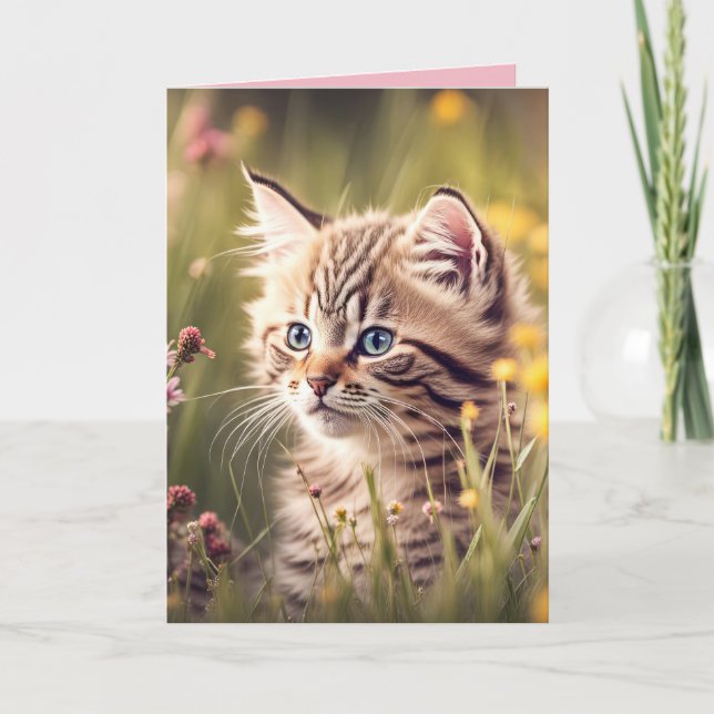 Tarjeta Gatito De Tabby En Flores Silvestres (Anverso)