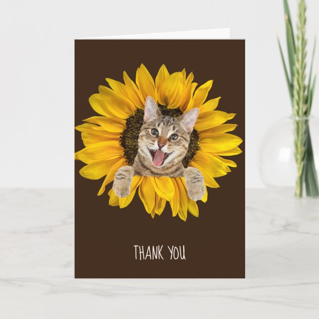 Tarjeta gatito de tabú en amistad con girasoles (Anverso)